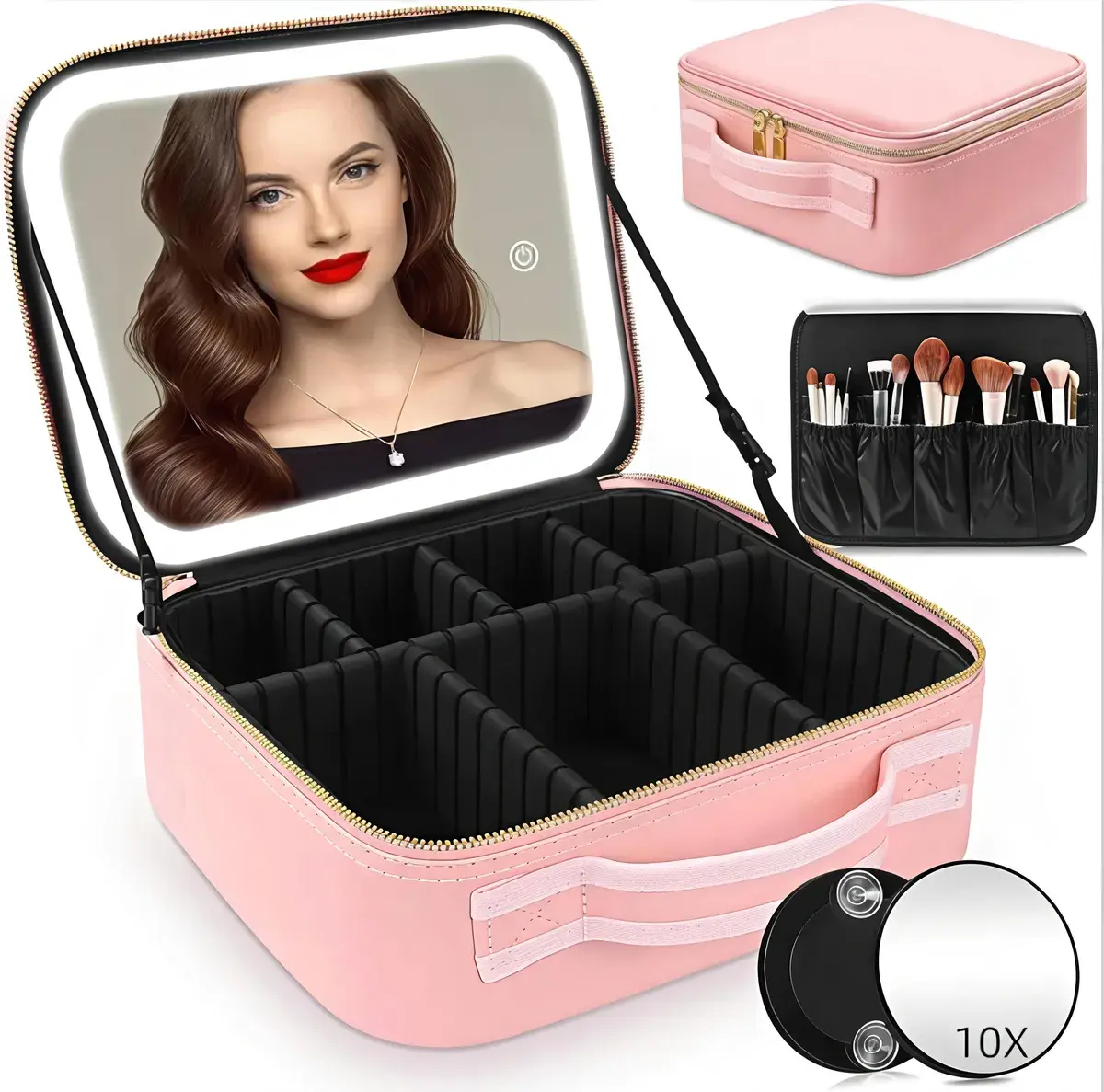 Makeup Bag with lighted Travel Makeup Case for Women and Makeup Artists Cosmetic Organizer 2 Color Lights