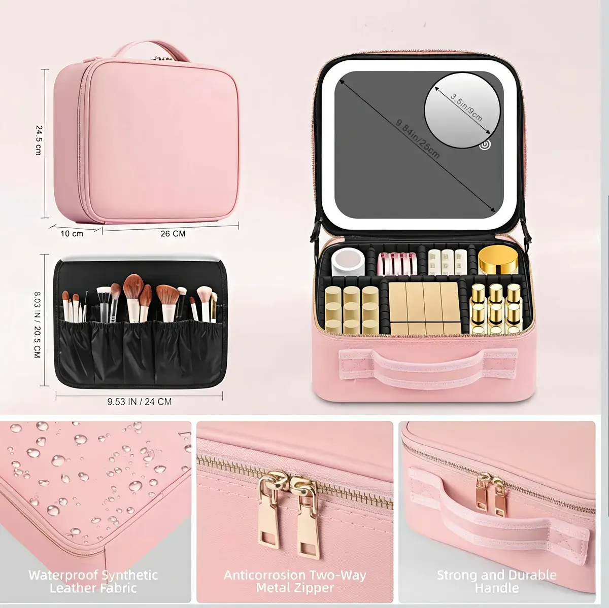 Makeup Bag with lighted Travel Makeup Case for Women and Makeup Artists Cosmetic Organizer 2 Color Lights - Thumbnail 2