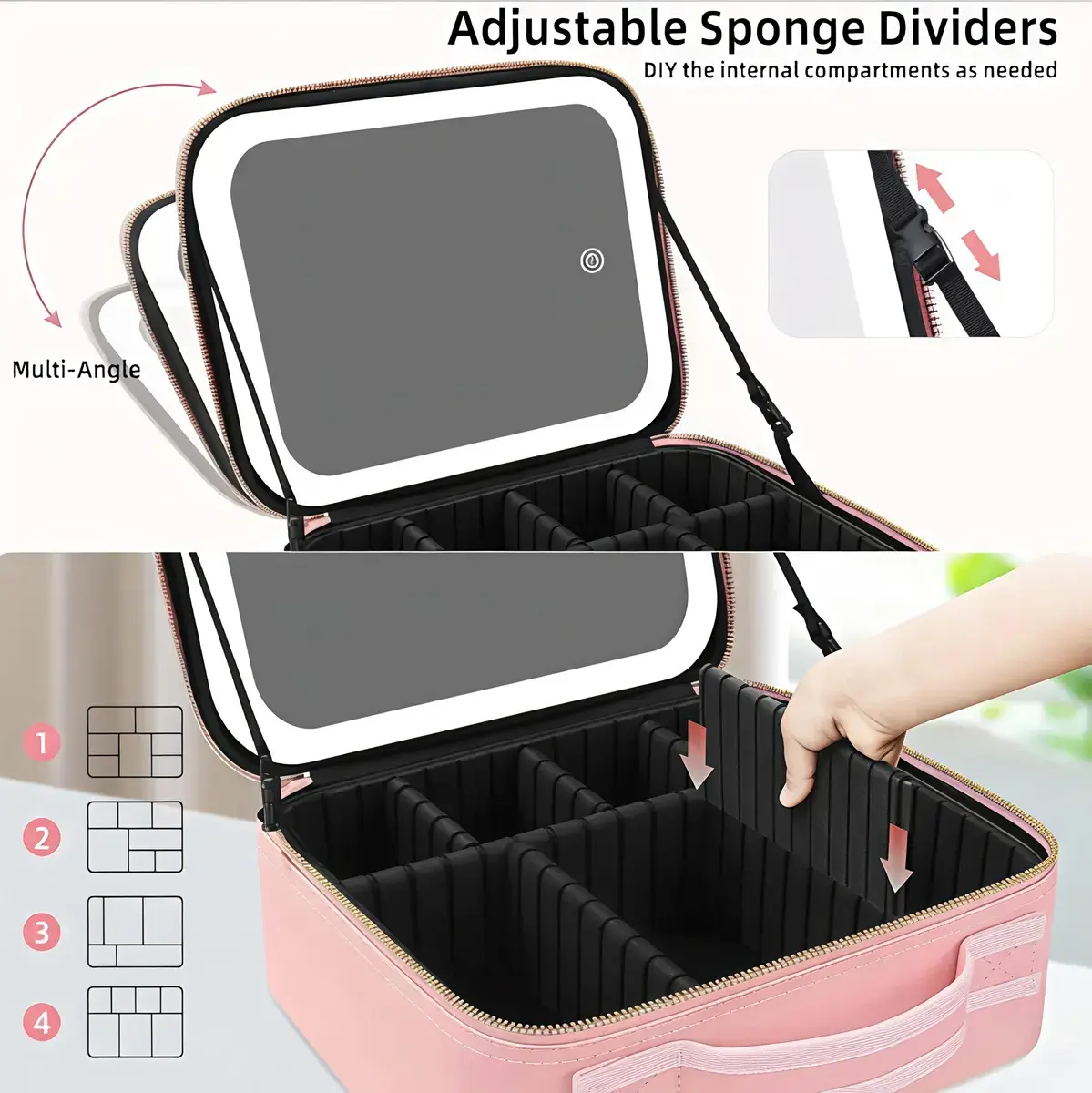 Makeup Bag with lighted Travel Makeup Case for Women and Makeup Artists Cosmetic Organizer 2 Color Lights - Thumbnail 4