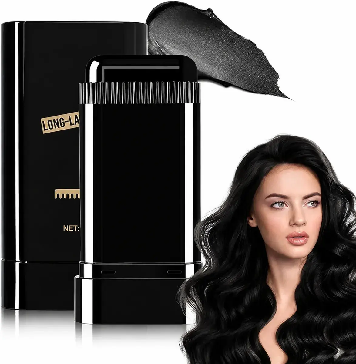 2-in-1 Hair Color Dye Stick Comb Waterproof & Sweat Proof, Instant Korean Hair Color for Women & Men, Safe and Easy Application, Black - Thumbnail 1