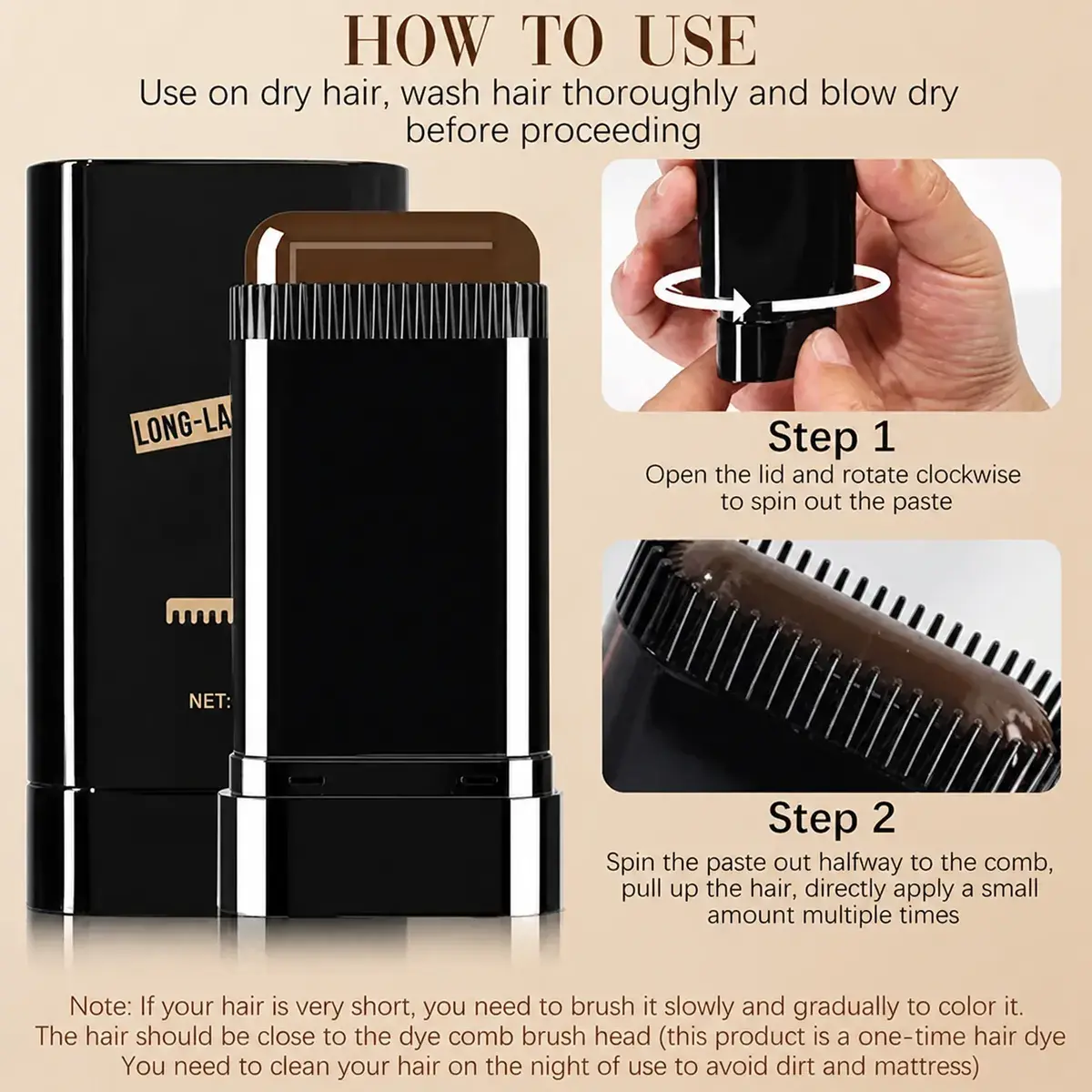 2-in-1 Hair Color Dye Stick Comb Waterproof & Sweat Proof, Instant Korean Hair Color for Women & Men, Safe and Easy Application, Black - Thumbnail 3